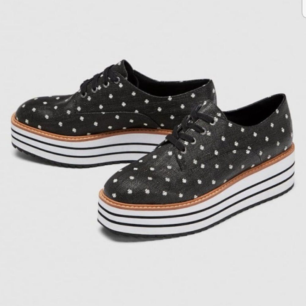Zara black coated canvas platform polka-dot derby sneakers Size 36